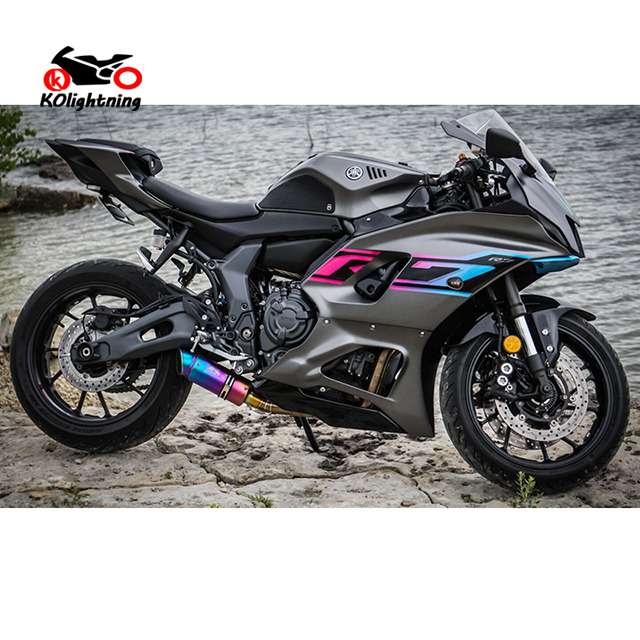 Motorcycle exhaust system installation on a sport bike